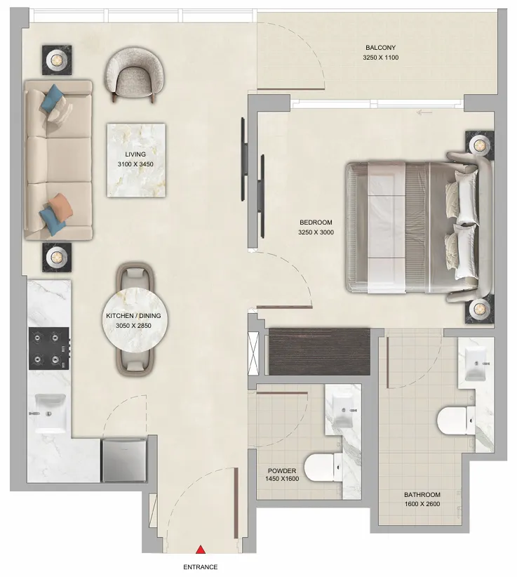 1 bedroom Apartments floor plan at Tranquil Beach Residences