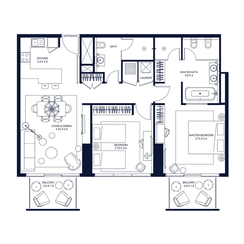 2 bedroom Apartments floor plan at The Atria