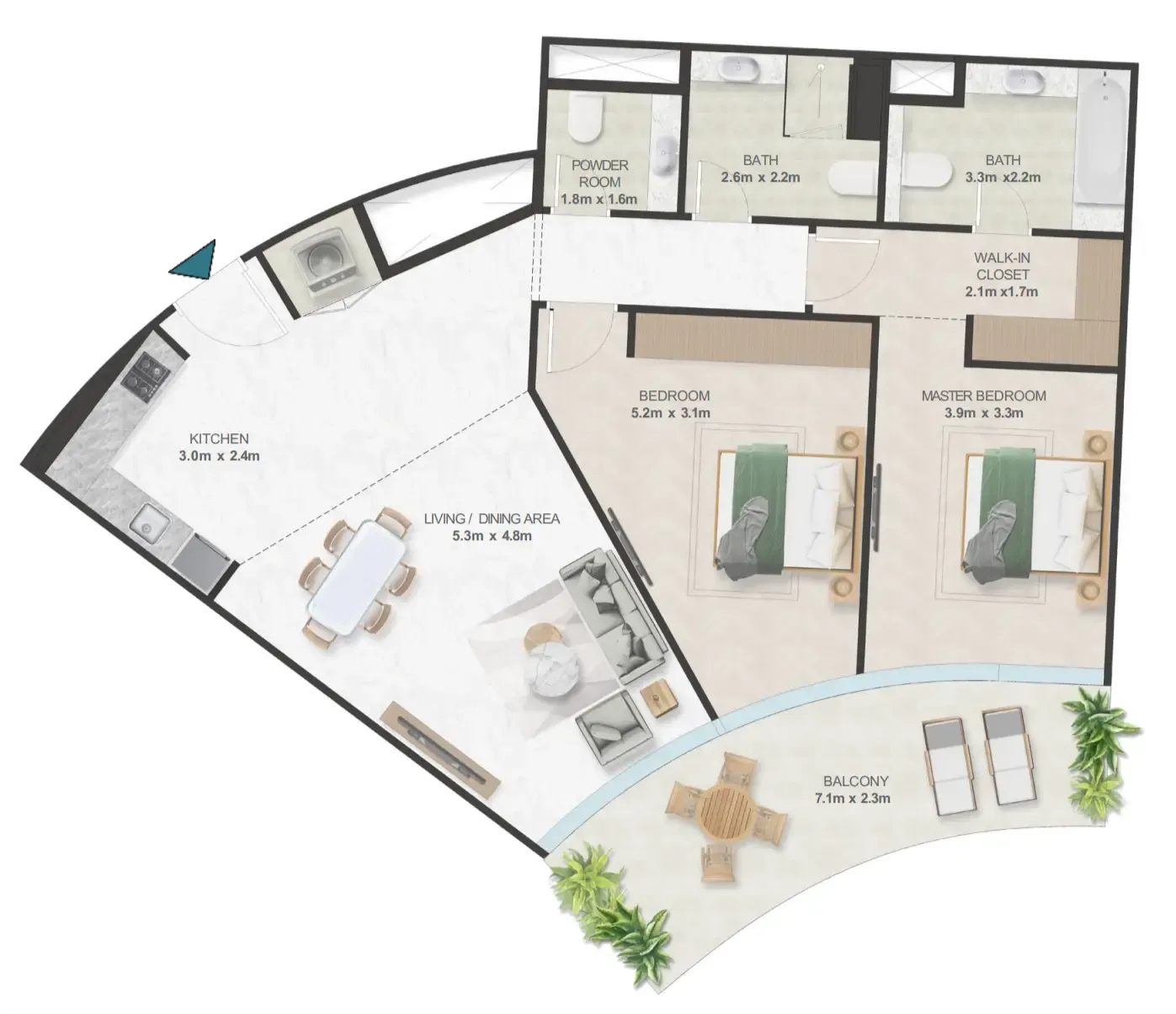 2 bedroom Apartments floor plan at Oystra