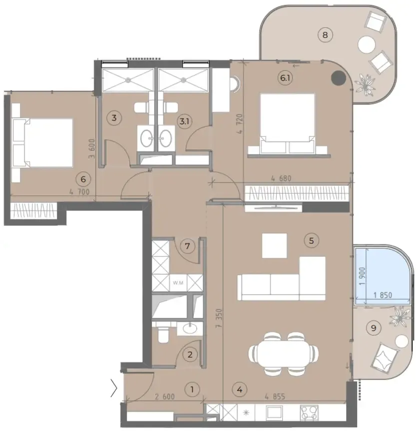 2.5 bedroom Apartments floor plan at House of WELL
