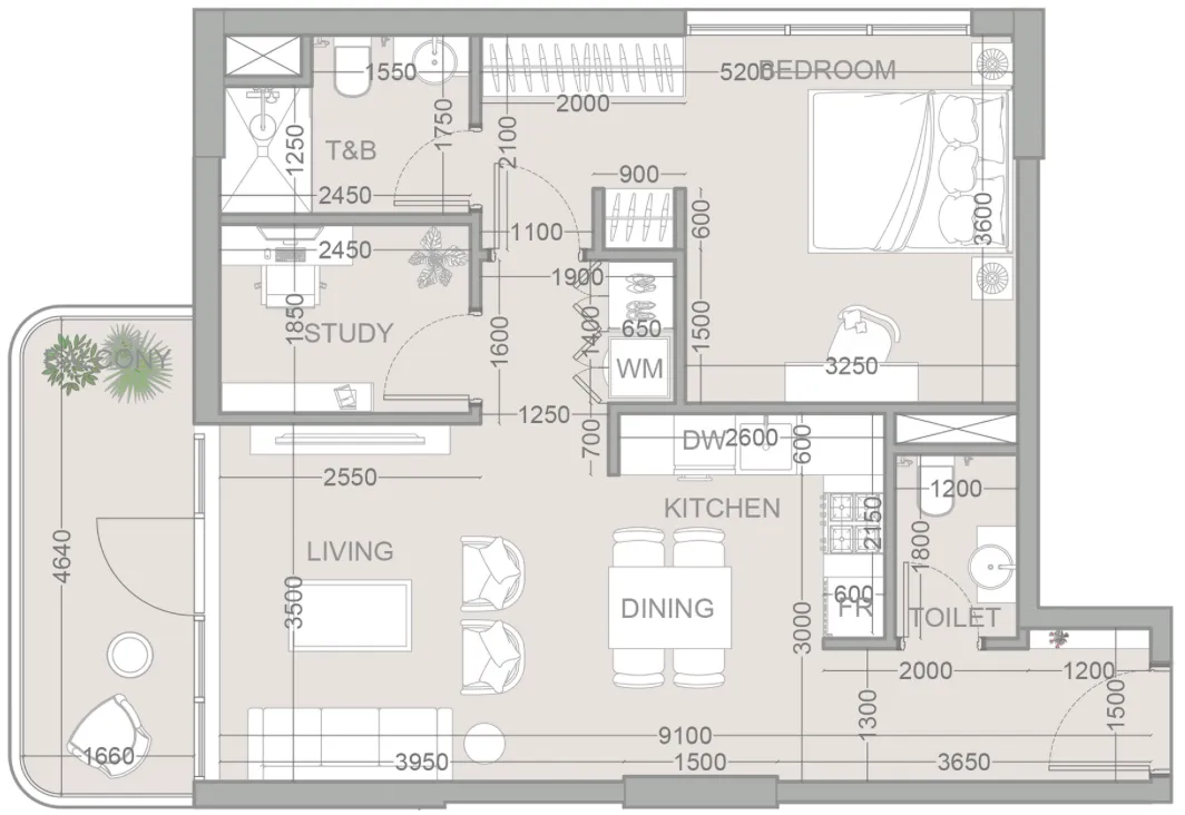1.5 bedroom Apartments floor plan at TETR1S Tower