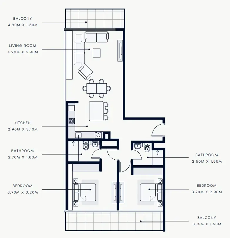 2 bedroom Apartments floor plan at Riviera Rêve