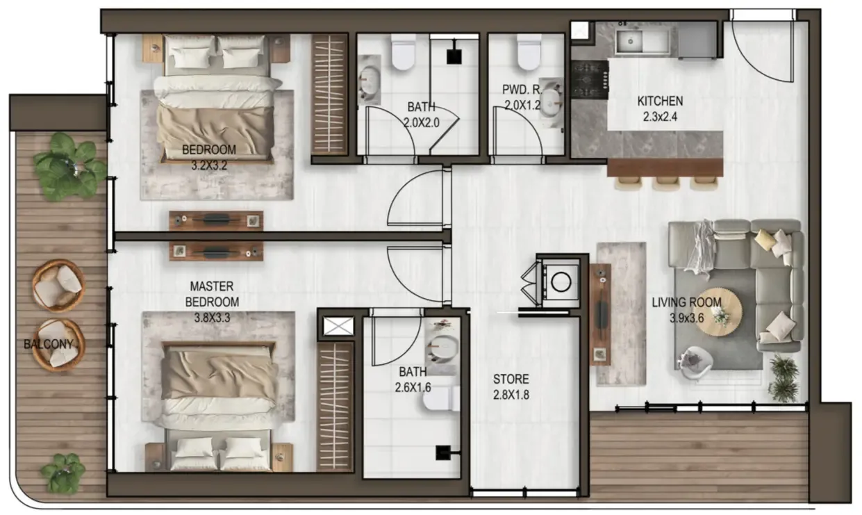 2.5 bedroom Apartments floor plan at Noore