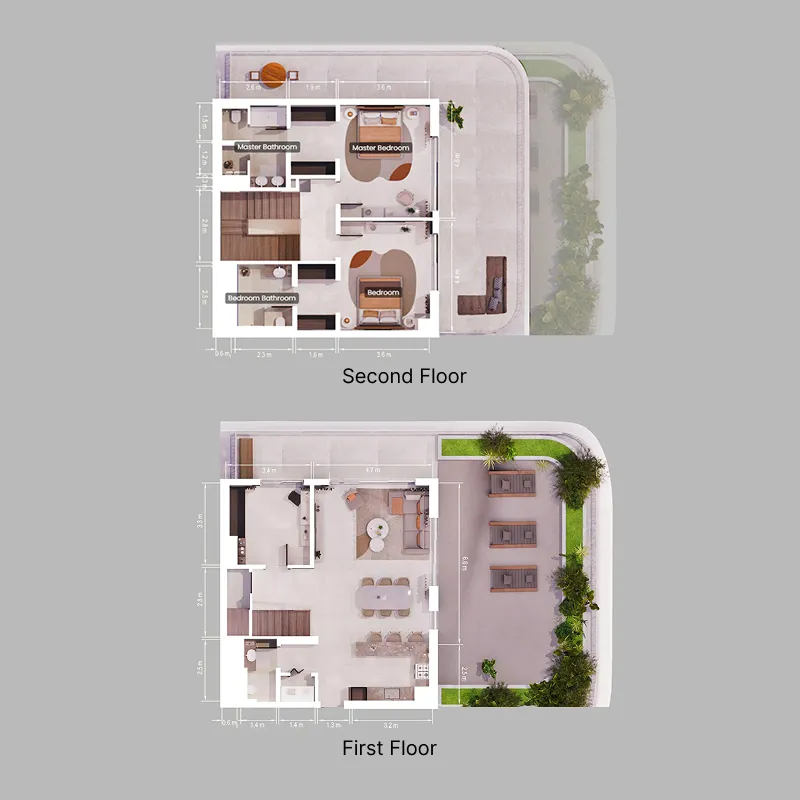 2 bedroom Duplex floor plan at Verdes by Haven