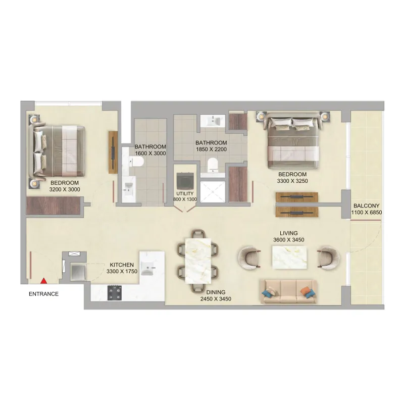 2 bedroom Apartments floor plan at The Woods at Sobha Sanctuary