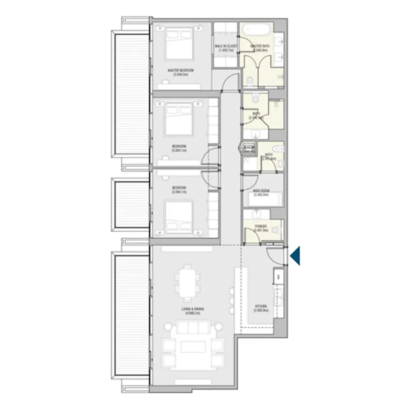 3 bedroom Apartments floor plan at Vida Residences Saadiyat Island