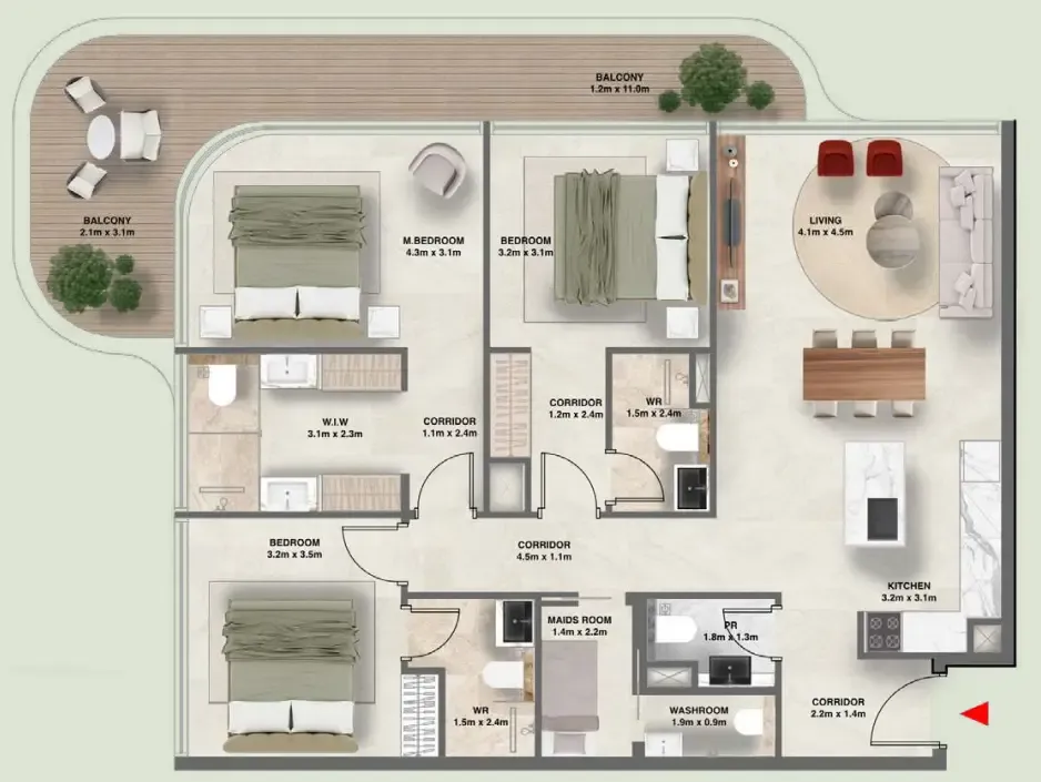 3.5 bedroom Apartments floor plan at The Tides
