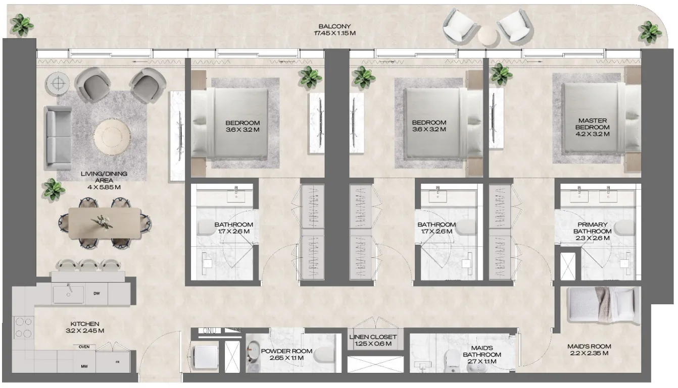 3 bedroom Apartments floor plan at DWTN Residences