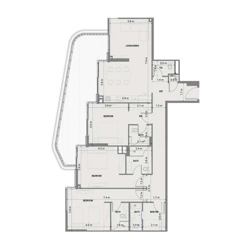 3 bedroom Apartments floor plan at Blue Marina Residence