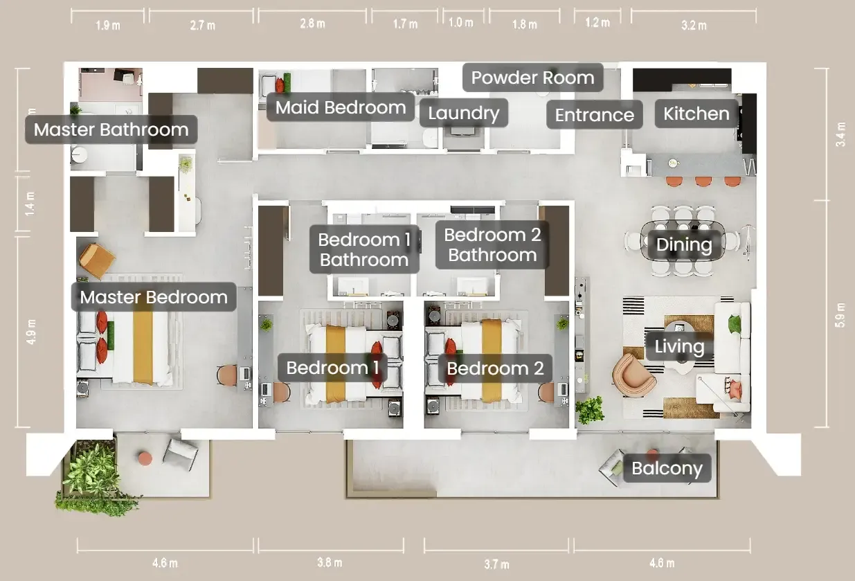 3 bedroom Apartments floor plan at Rise by Athlon