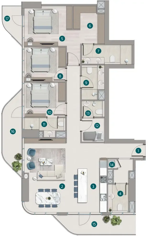 3 bedroom Apartments floor plan at Flora Shore Beachside Residences