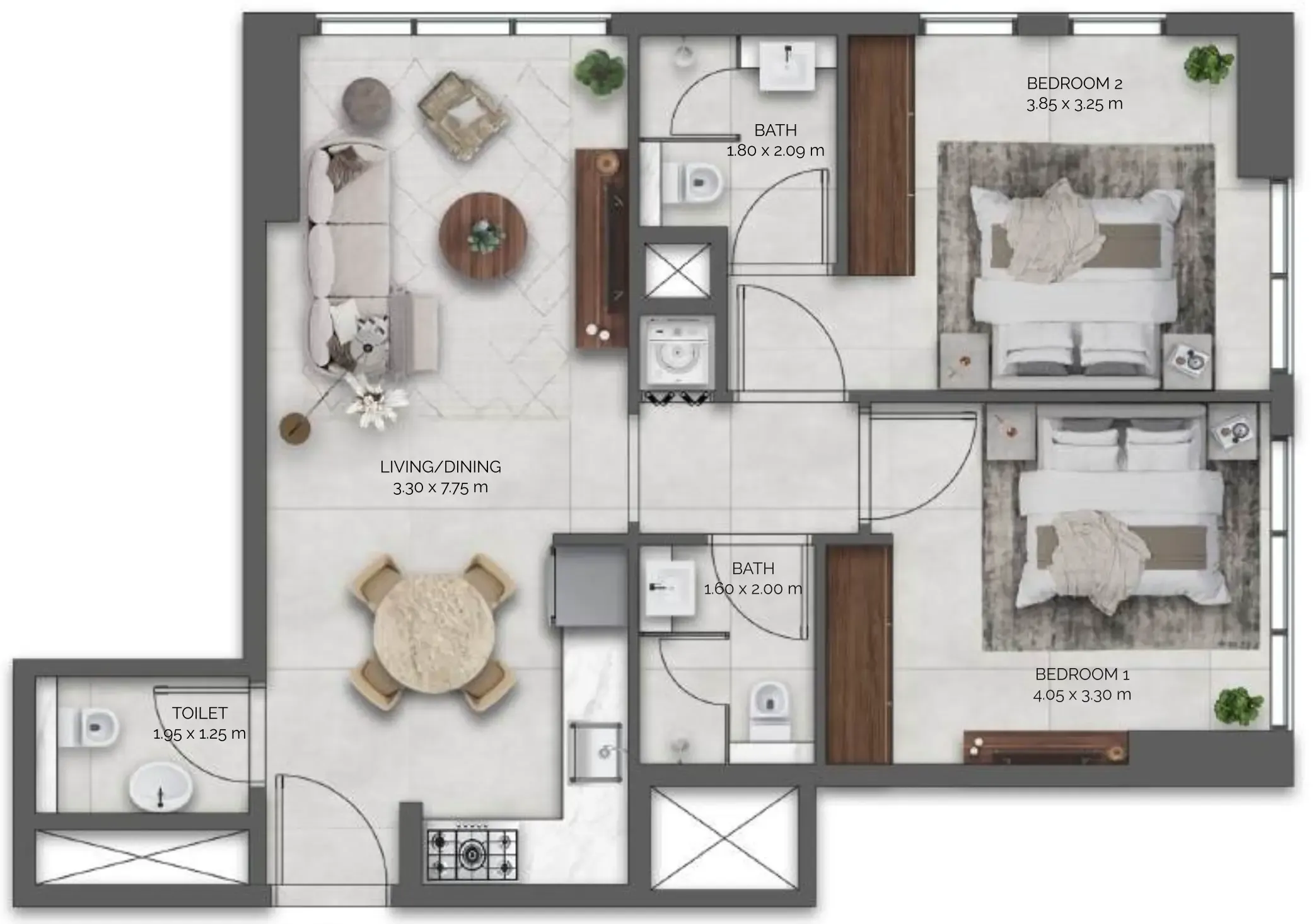 2 bedroom Apartments floor plan at Amazonia Residence