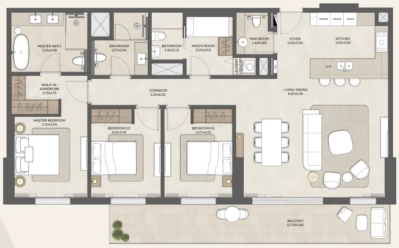 3 bedroom Apartments floor plan at Expo Valley Views - Ghadeer