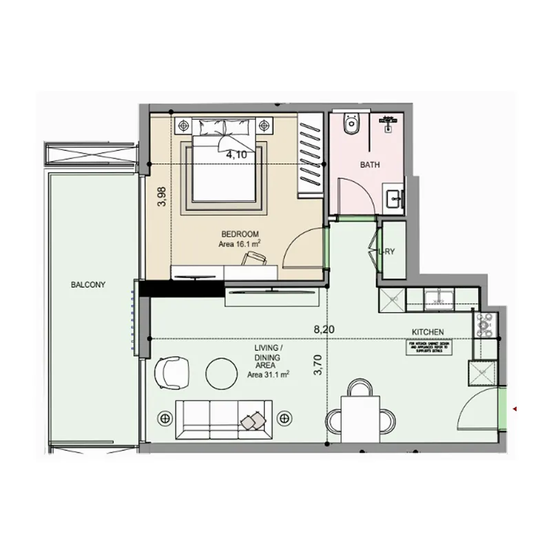 1 bedroom Apartments floor plan at Edgewater Residences 1, 2 and 3