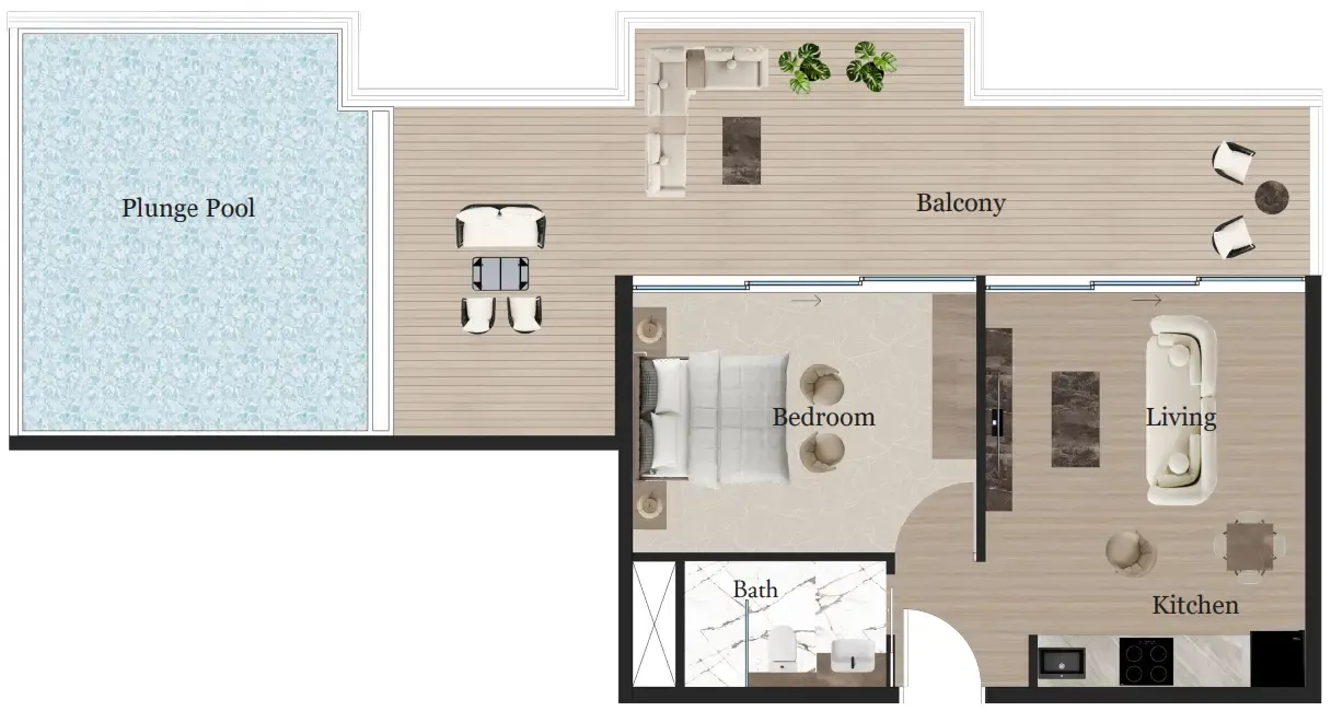 1 bedroom Apartments floor plan at Rijas Suites