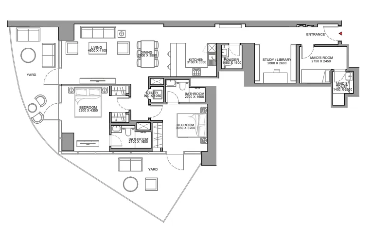 2 bedroom Apartments floor plan at Skyscape
