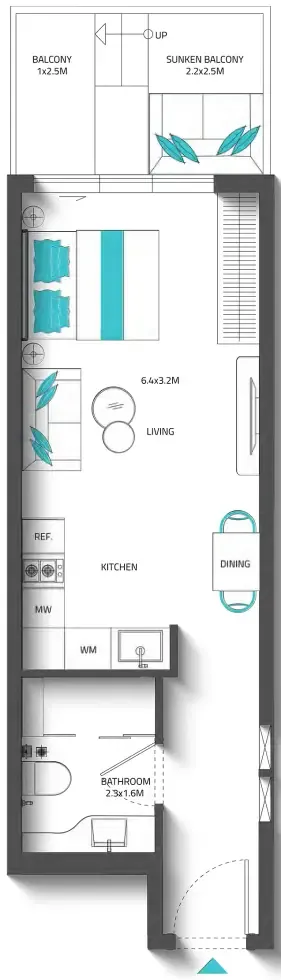 0 bedroom Apartments floor plan at Reef 996