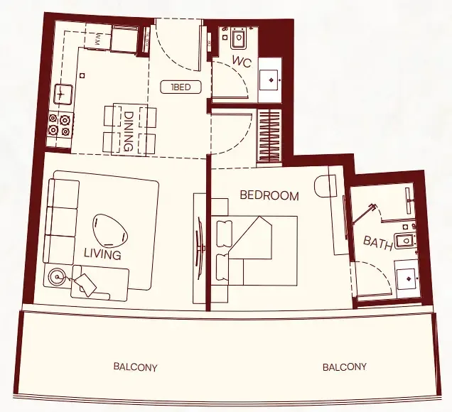 1 bedroom Apartments floor plan at Binghatti Skyflame