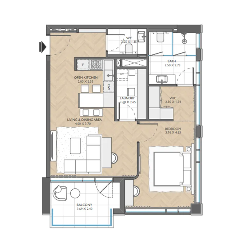 1.5 bedroom Apartments floor plan at The Collective