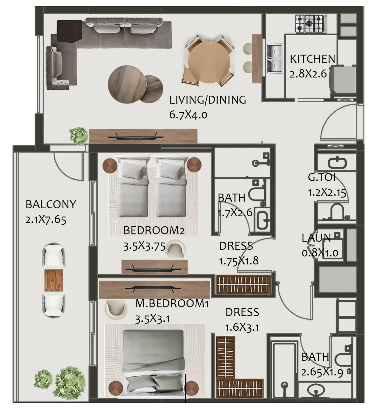 2 bedroom Apartments floor plan at Hillside Residences