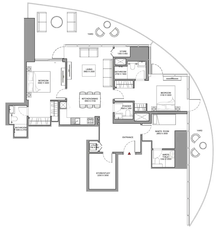 2 bedroom Apartments floor plan at Skyscape