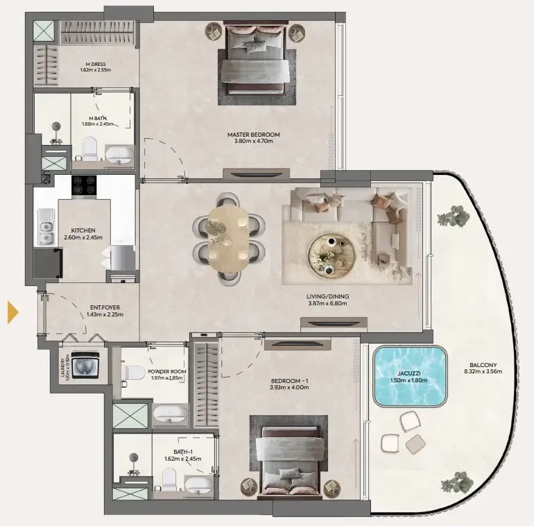 2 bedroom Apartments floor plan at Hermina by Casagrand