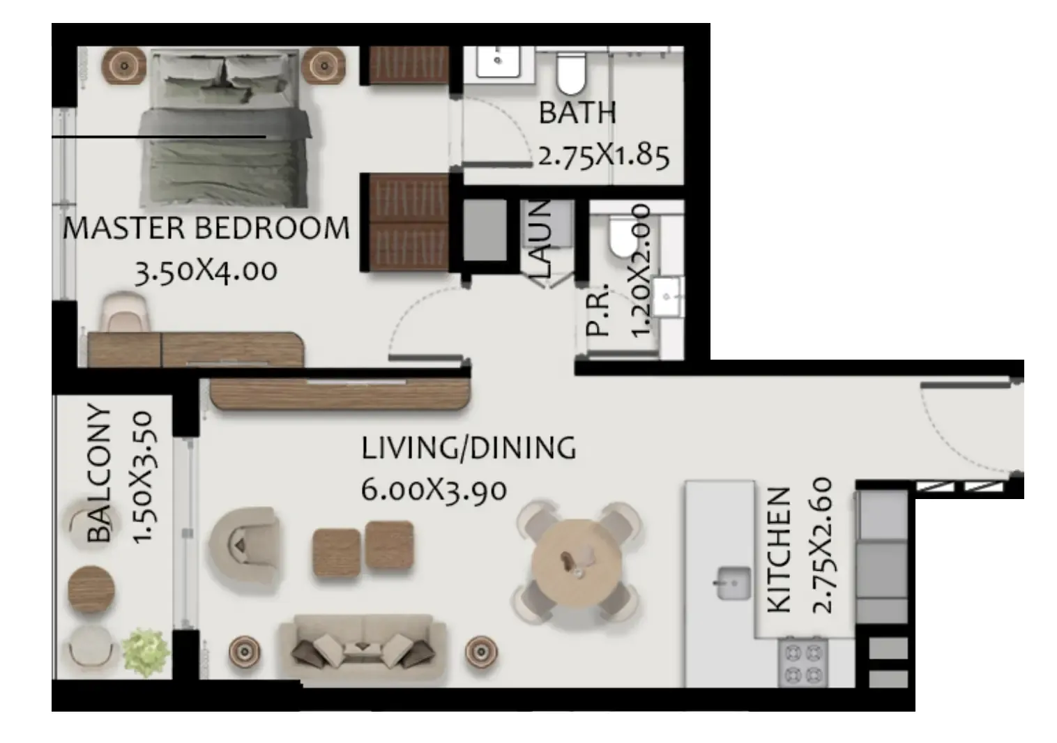 1 bedroom Apartments floor plan at Boulevard Park at Wasl Gate
