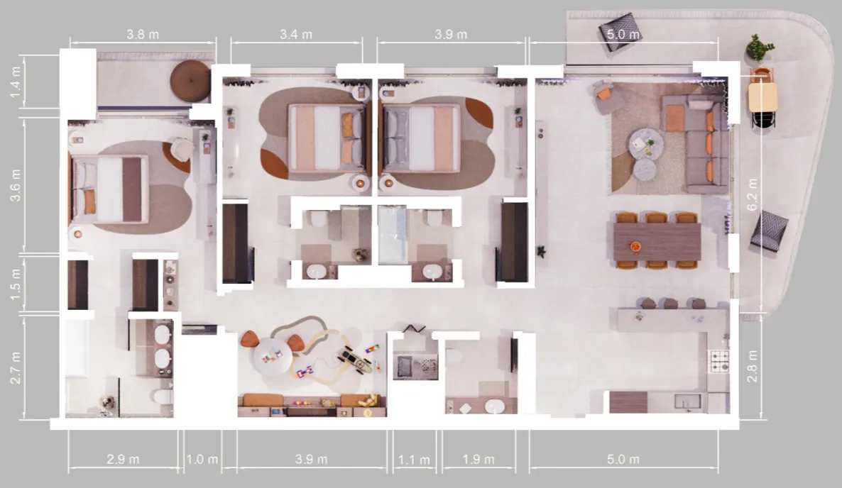 3 bedroom Apartments floor plan at Verdes by Haven