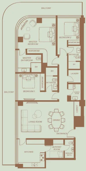 3 bedroom Apartments floor plan at Eden House The Park