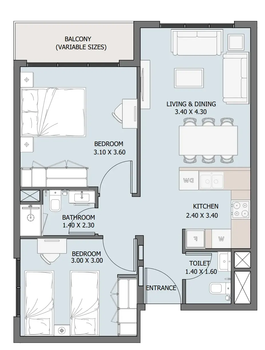 2 bedroom Apartments floor plan at Verdana III