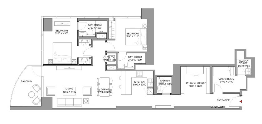 2 bedroom Apartments floor plan at Skyscape