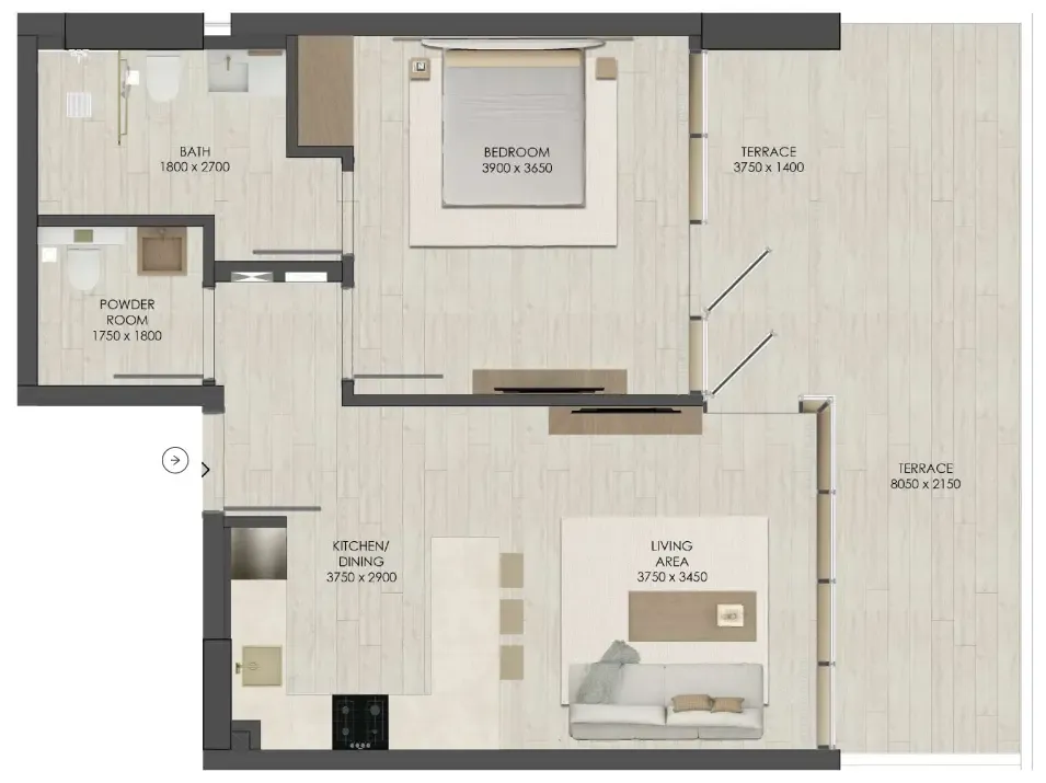 1 bedroom Apartments floor plan at JAD 288
