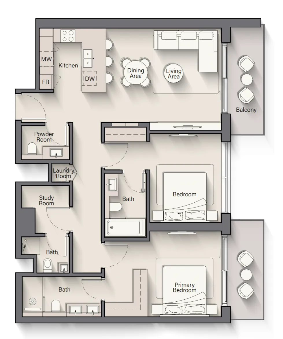 2 bedroom Apartments floor plan at Playa Del Sol