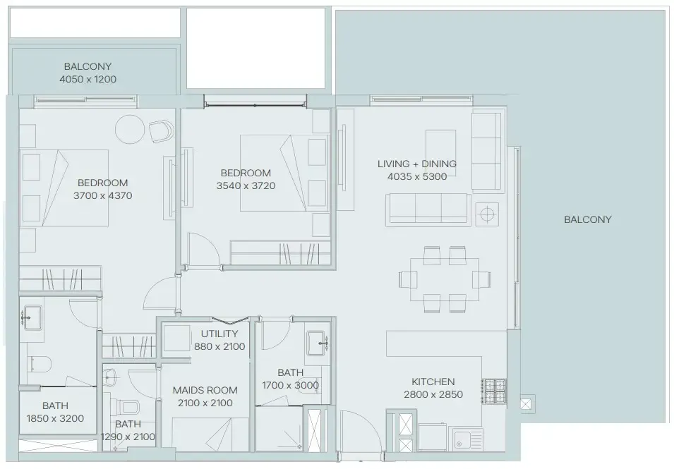 2 bedroom Apartments floor plan at The Haven 3