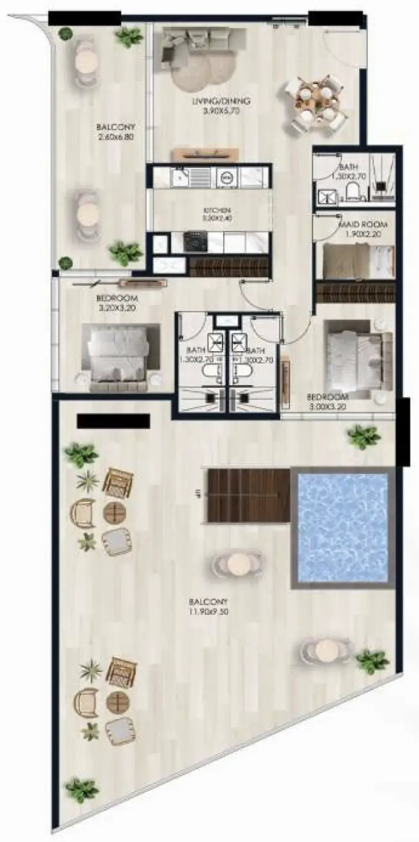 2.5 bedroom Apartments floor plan at Sera Gardens by Vision