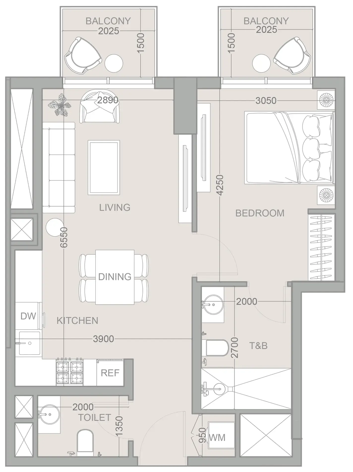 1 bedroom Apartments floor plan at 1WOOD Residence 2