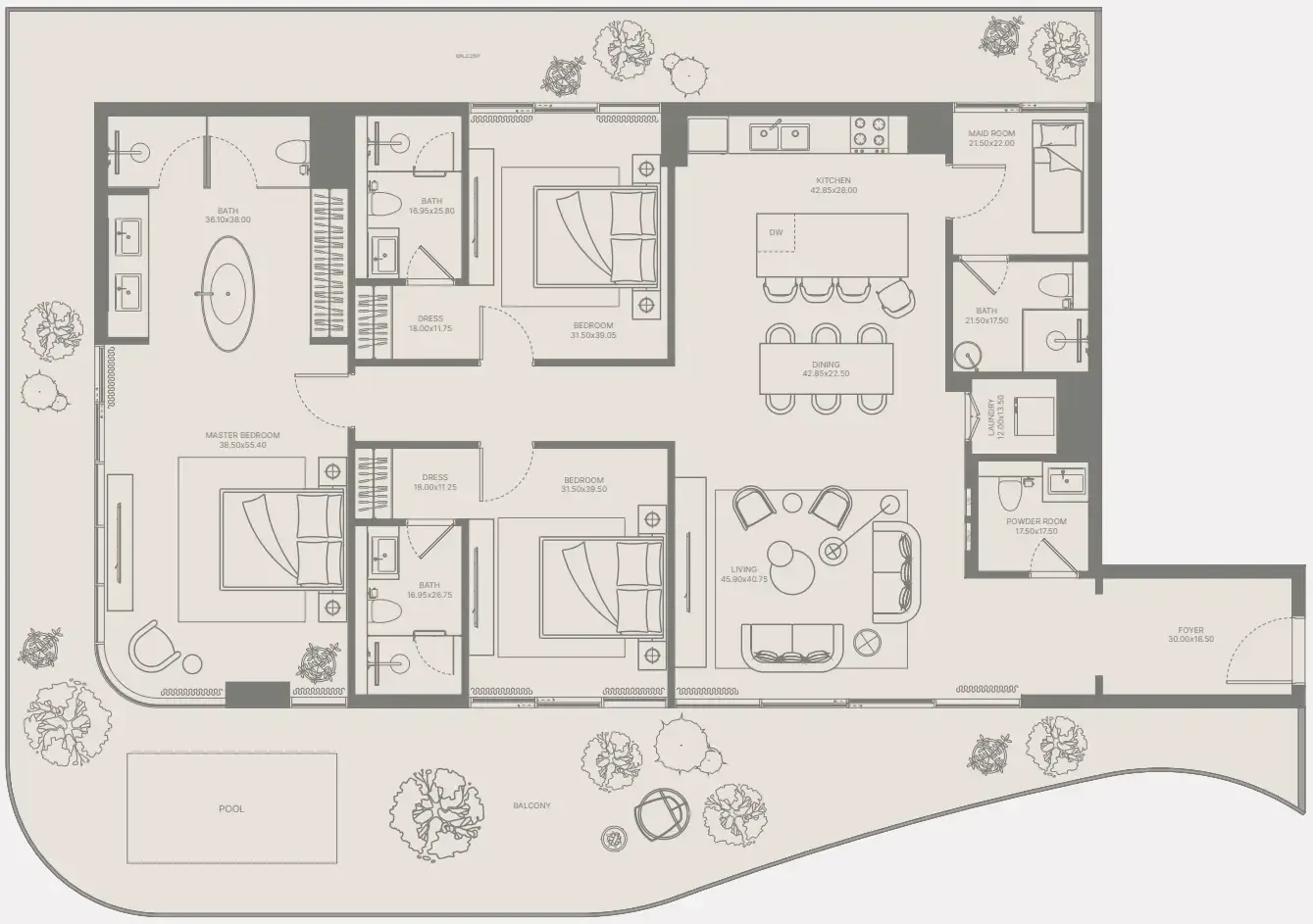 3 bedroom Apartments floor plan at Bond Enclave