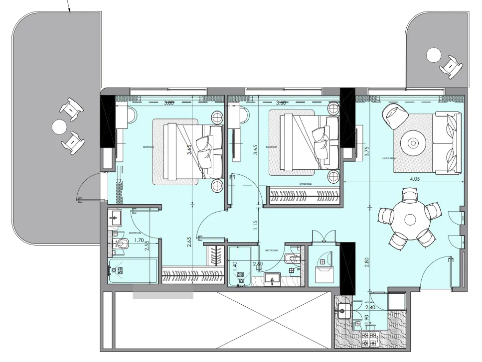 2 bedroom Apartments floor plan at Azizi Wasel