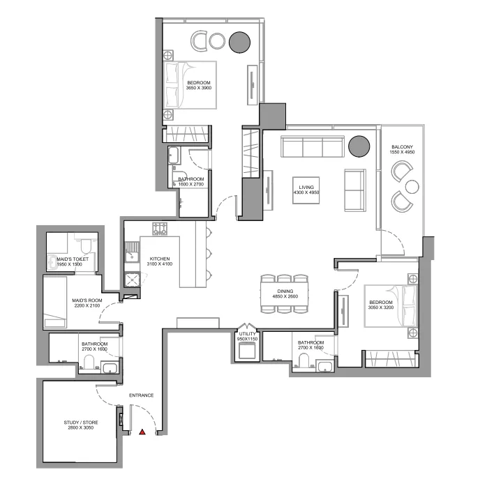 2 bedroom Apartments floor plan at Skyscape