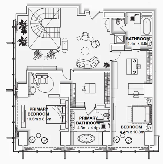 3 bedroom Penthouse floor plan at Burj Azizi