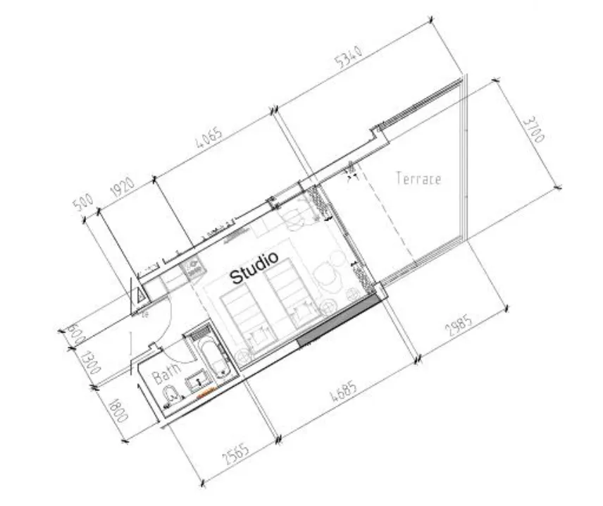 0 bedroom Apartments floor plan at Damac Hills 2 - Hotel Edge by Rotana