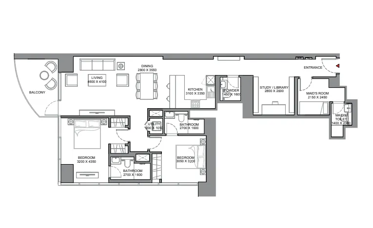 2 bedroom Apartments floor plan at Skyscape