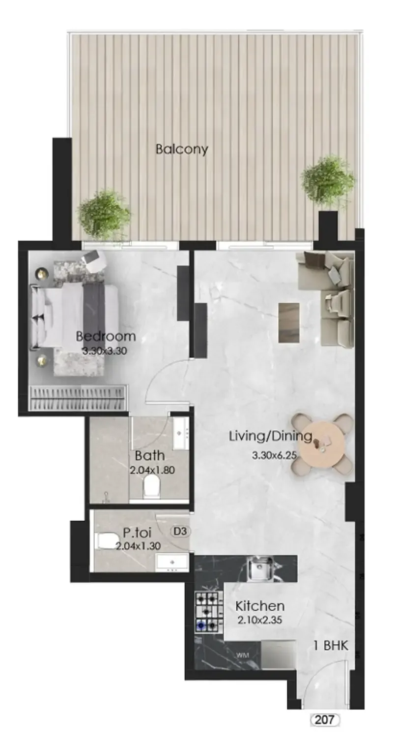 1 bedroom Apartments floor plan at Aristo