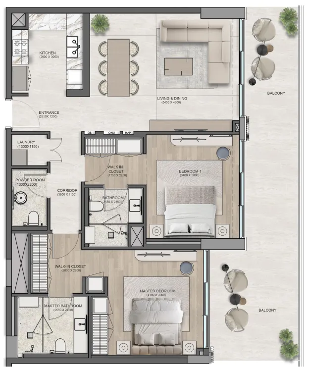 1 bedroom Apartments floor plan at Flora Isle Beachfront Residences