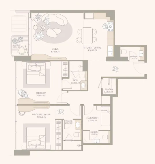 2 bedroom Apartments floor plan at Isla Private Residences