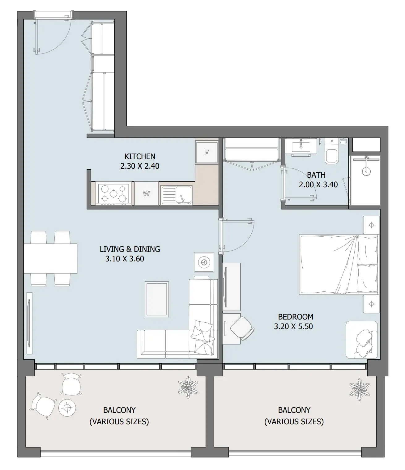 1 bedroom Apartments floor plan at Oceana