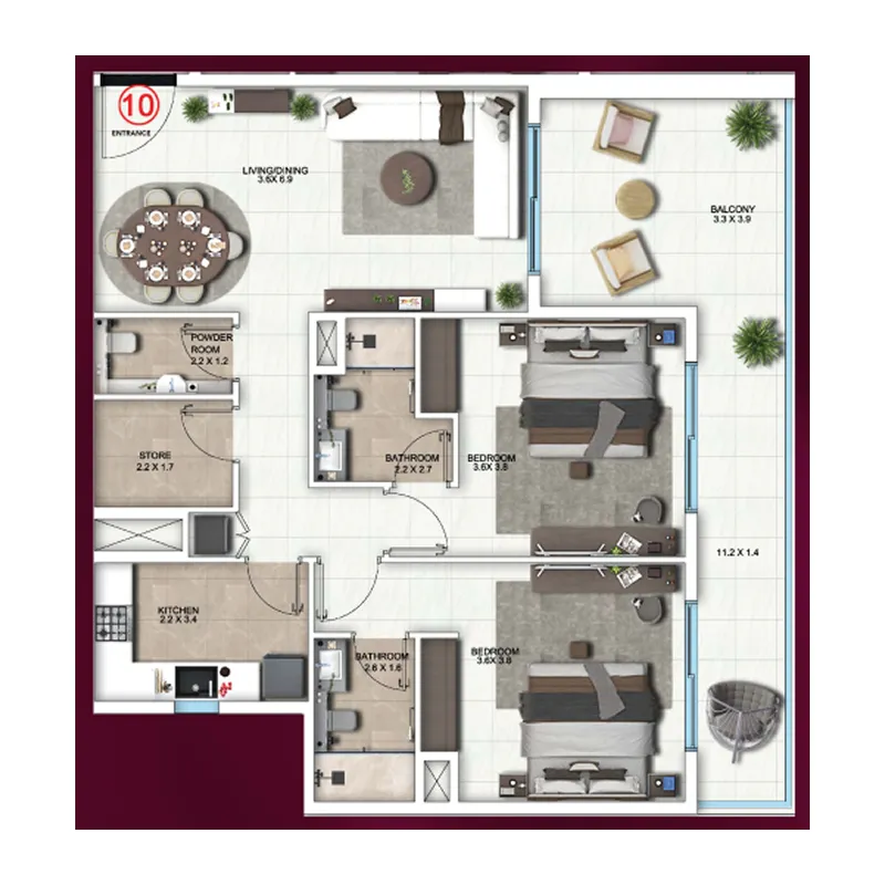 2 bedroom Apartments floor plan at Symbolic Altus