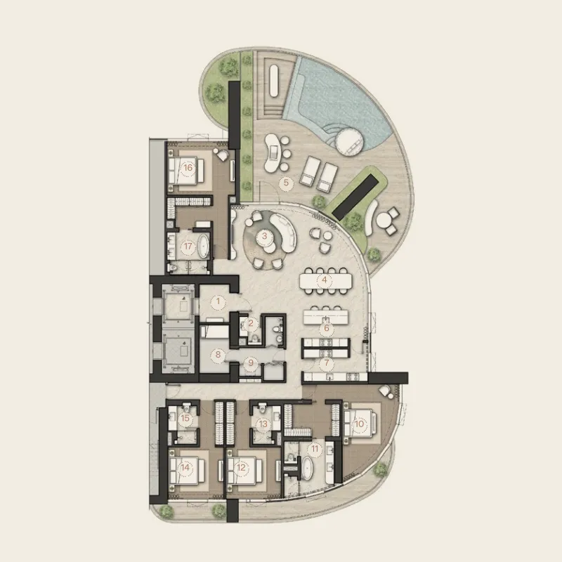 4 bedroom apartments floor plan at Amali Residences at Business Bay
