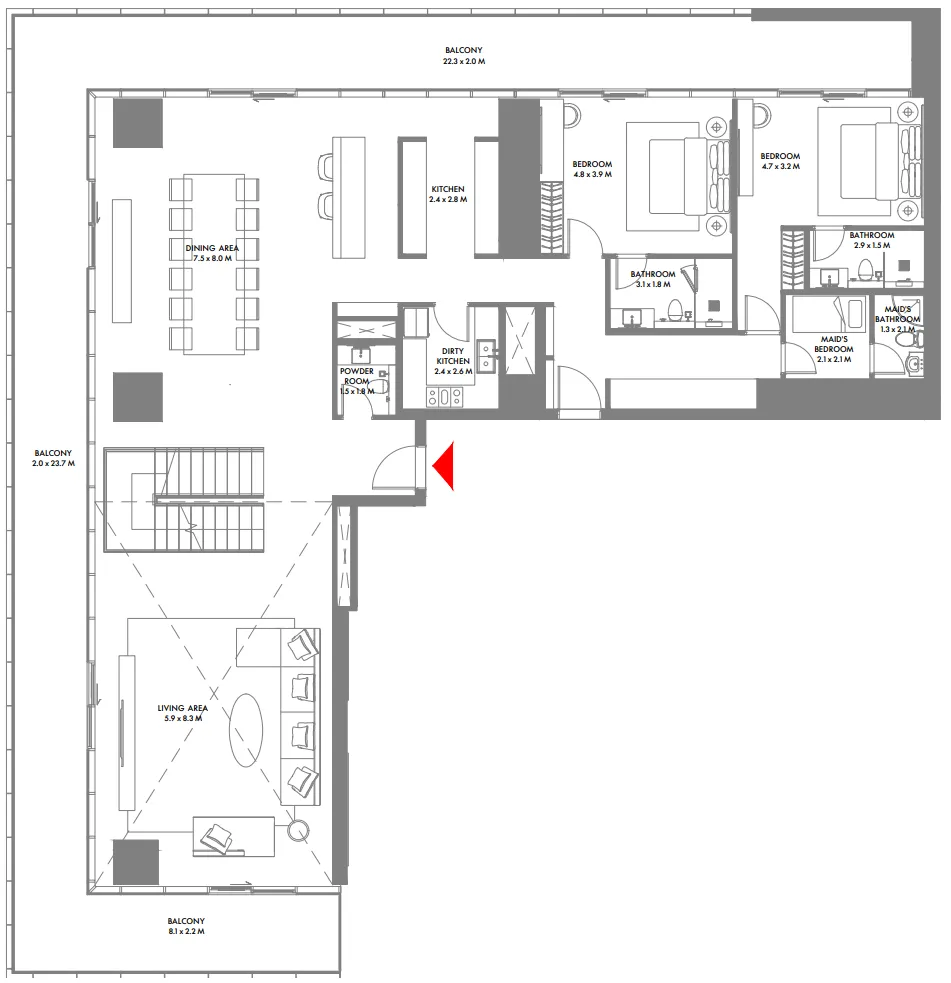 3 bedroom Apartments floor plan at W The Residences by Arada