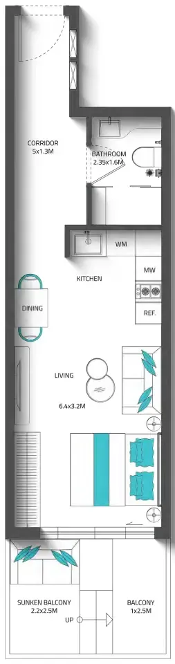 0 bedroom Apartments floor plan at Reef 996